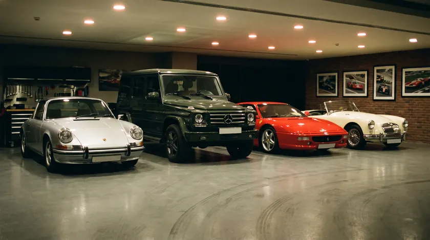 Private collection of classic cars for sale off-market in a Dubai garage
